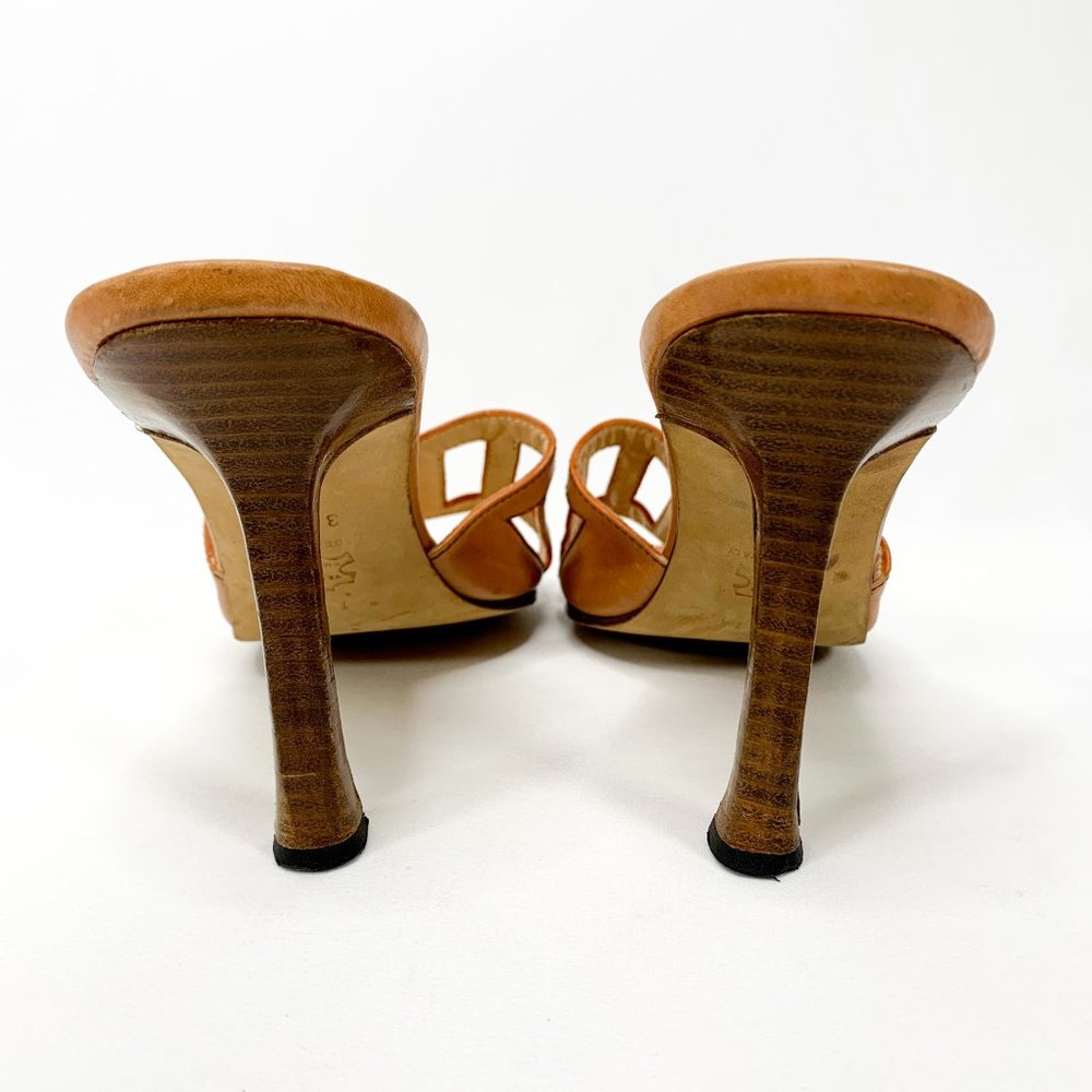MANOLO BLAHNIK Brown Leather Cut Out Sandal Heels - Picture 6 of 7